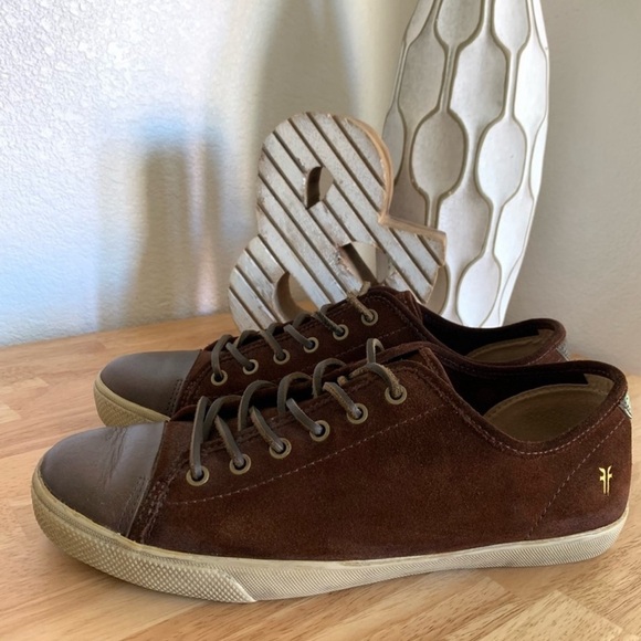 Frye Chambers Mens Low Top Suede Sneakers Brown Leather Cap-Toe Lace Up Size 11 - Picture 6 of 16